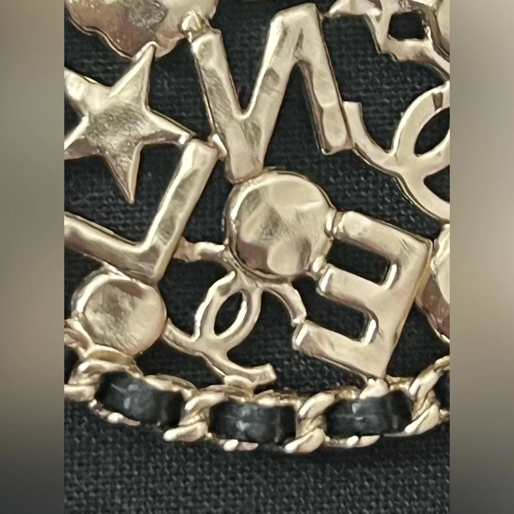 CHANEL Pendant Necklace Clover Lambskin Leather Chain Logo Crystal Mosaic Pearl